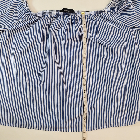 Forever 21 Stripe Off Shoulder Bell Sleeve Crop Top Blue White Plus Size 1x - Picture 3 of 6